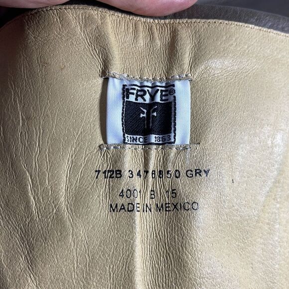 Frye Boots Phillip Grey Textured Leather Harness Tall Boots Sz - Picture 5 of 6